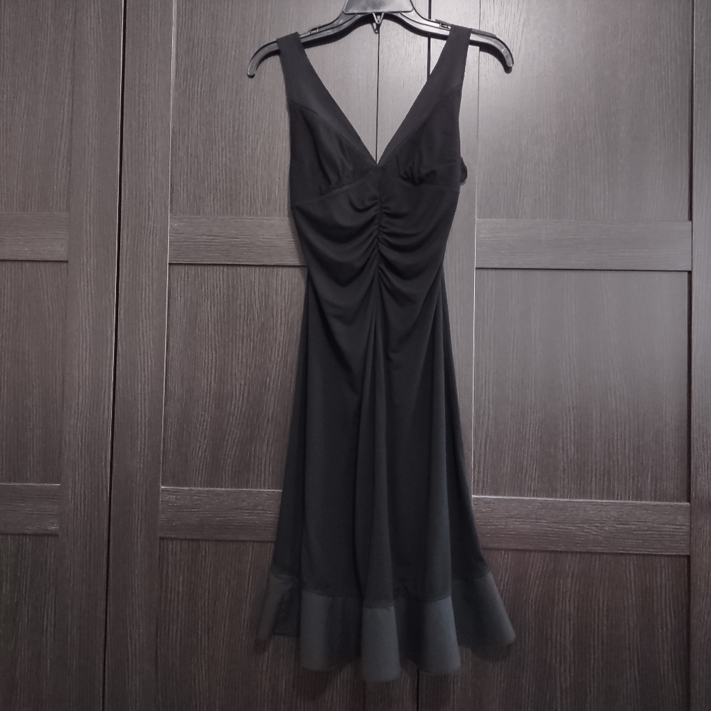 BCBG Maxazria V-Neck Strap Ruffle Black Dress